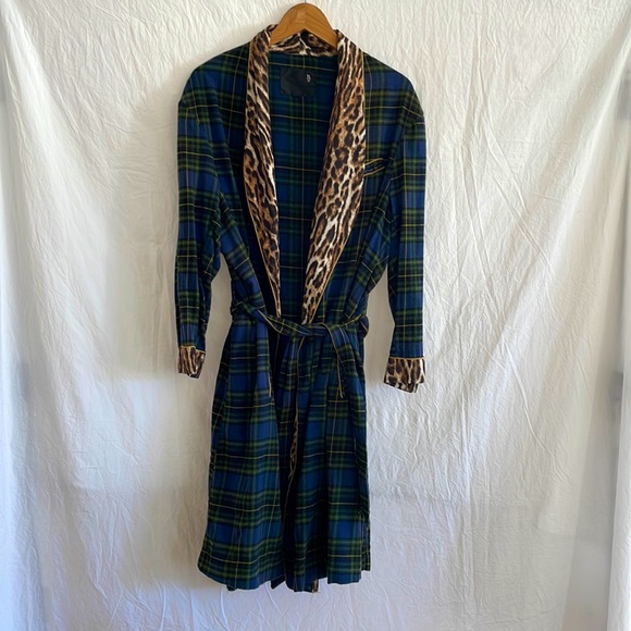 RARE NWOT R13 Plaid and Leopard Smoking Robe with trim detail - Picture 4 of 9